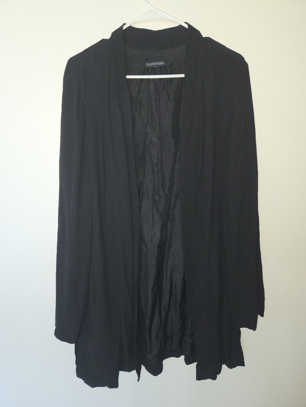 Eileen Fisher 100% Silk Minimalist Open Front Jacket - Black